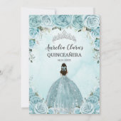 Türkis Blauer Blumenprinzessin Silver Quinceañera Einladung (Rückseite)