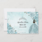 Türkis Blauer Floral Silver Quinceñera Princess RSVP Karte (Rückseite)