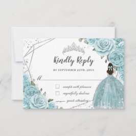 Türkis Blauer Floral Silver Quinceñera Princess RSVP Karte