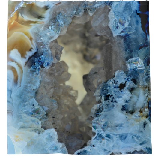 Türkis-blaues Grau-Creme Geode Kristall-Bild Duschvorhang (Vorderseite)