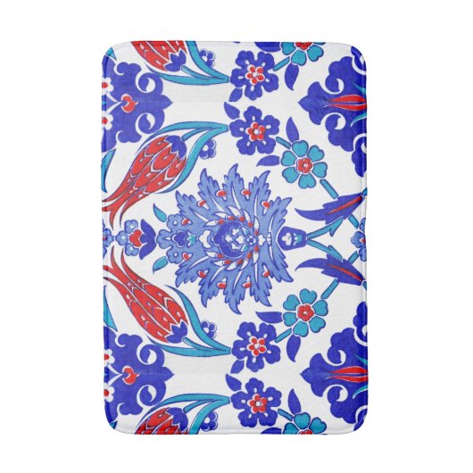 Türkis-blaues Rot-alte türkische Blumenfliese Badematte (Vorderseite Vertikal)