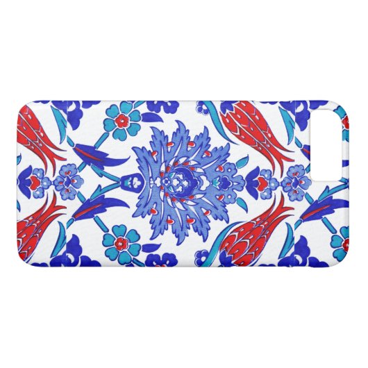 Türkis-blaues Rot-alte türkische Blumenfliese Case-Mate iPhone Hülle (Rückseite (Horizontal))