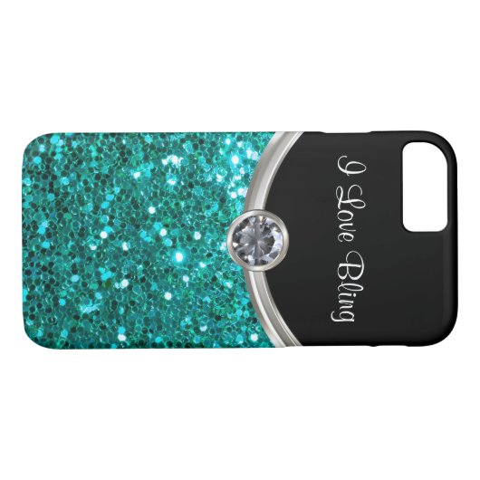 Türkis Bling Art Case-Mate iPhone Hülle (Rückseite (Horizontal))
