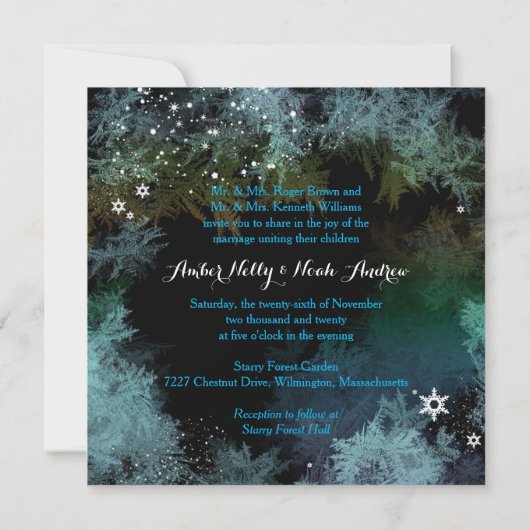 Türkis Blue Abend Forest Wedding Einladung (Rückseite)