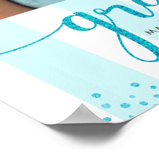 Türkis Blue Abschluss 3 Foto Glitzer Script Poster (Ecke)