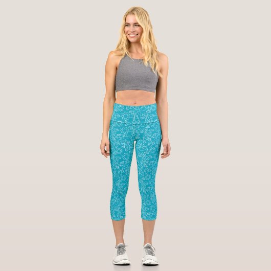 Türkis Blue Abstrakt Capri Leggings (Vorderseite)