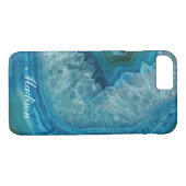 Türkis Blue Agate Geode Monogram Name Case-Mate iPhone Hülle (Rückseite (Horizontal))