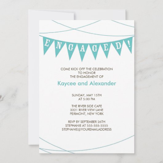 Türkis Blue Banner Verlobung Einladungen (Vorderseite)