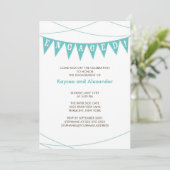 Türkis Blue Banner Verlobung Einladungen (Stehend Vorderseite)