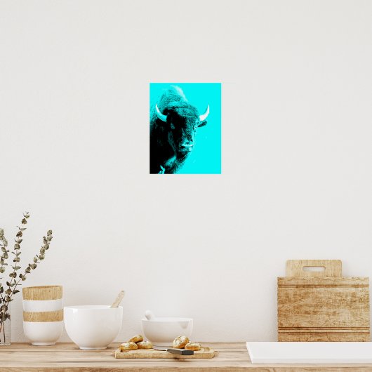 Türkis Blue Bison Buffalo Wildlife Portrait Poster (Küche)