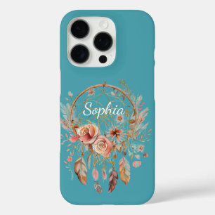 Türkis Blue Boho Blumenstrauß Traumkatze iPhone 16 Pro Hülle
