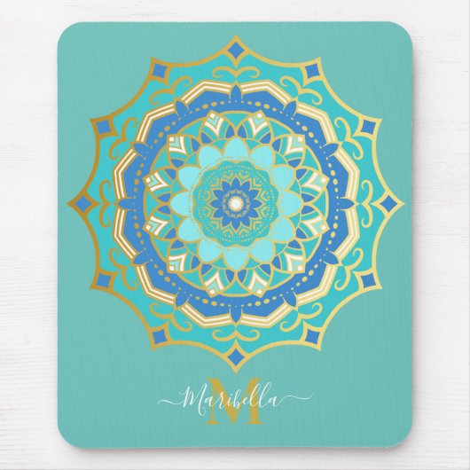 Türkis Blue Boho Mandala Mouse Pad Mousepad (Vorne)