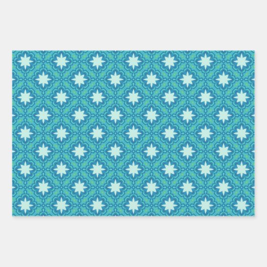 Türkis Blue Boho Star Pattern Geschenkpapier Set (Vorderseite)