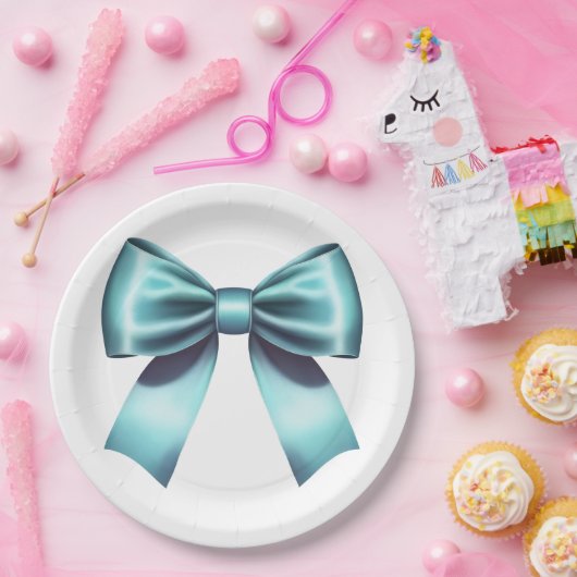 Türkis Blue Bow Elegantes Brautparty Hochzeit Pappteller (Party)