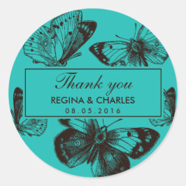 Türkis Blue Butterfly Wedding Danke Sticker