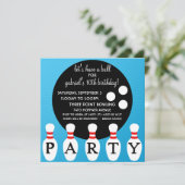 Türkis Blue Button Party Bowling Birthday Party Einladung (Stehend Vorderseite)