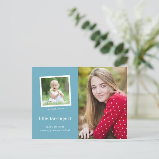 Türkis Blue Classic Zwei-Foto-Abschluss Postkarte (Stehend Vorderseite)