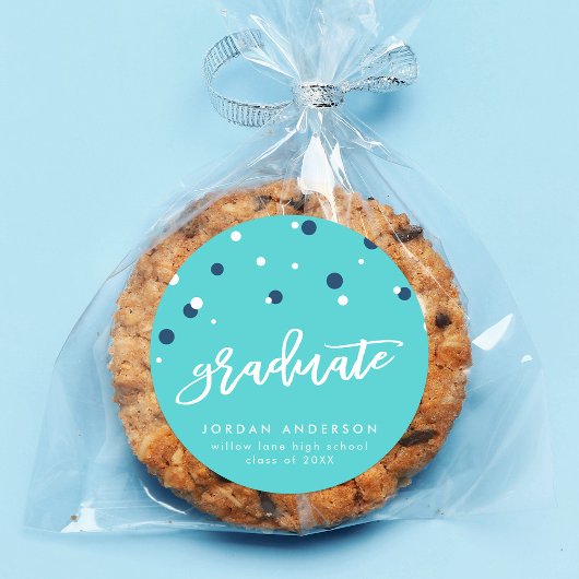 Türkis Blue Confetti Graduate Abschluss Runder Aufkleber