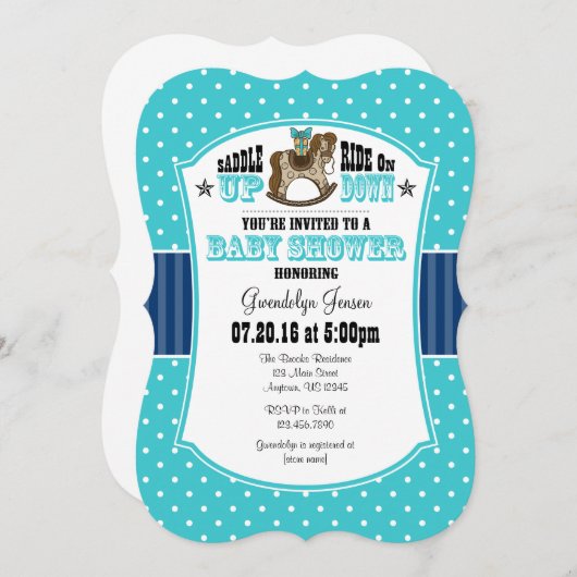 Türkis Blue Cowboy Baby Dusche Einladung (Vorne/Hinten)