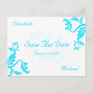 Türkis Blue Damask Leaaf Print Save the Date Ankündigungspostkarte