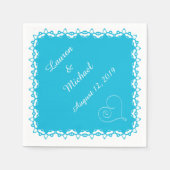 Türkis Blue Doily Heart Personalisiert Serviette (Vorderseite)