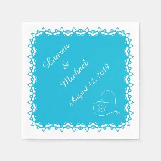 Türkis Blue Doily Heart Personalisiert Serviette (Vorderseite)