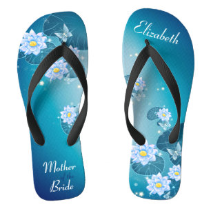 Türkis Blue Floral Lotus Muster Hochzeit Badesandalen