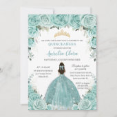Türkis Blue Floral Princess Gold Quinceañera Einladung (Vorderseite)