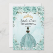 Türkis Blue Floral Princess Gold Quinceañera Einladung (Rückseite)
