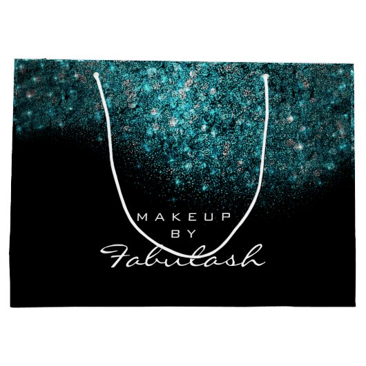 Türkis Blue Funkelnd Glitzer Schwarz-weiß Brandin Große Geschenktüte (Rückseite)