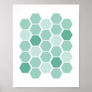 Türkis Blue Geometric Hexagon Wall Art Poster