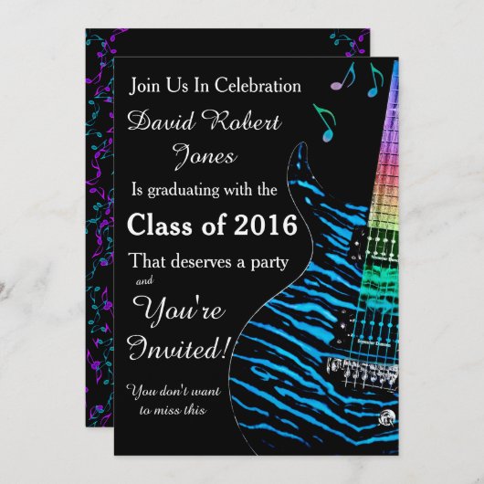 Türkis Blue Gitarre Abschluss Einladung (Vorne/Hinten)