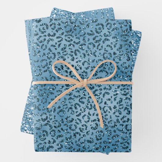 Türkis Blue Glitzer Leopard Print      Geschenkpapier Set (Beispiel)