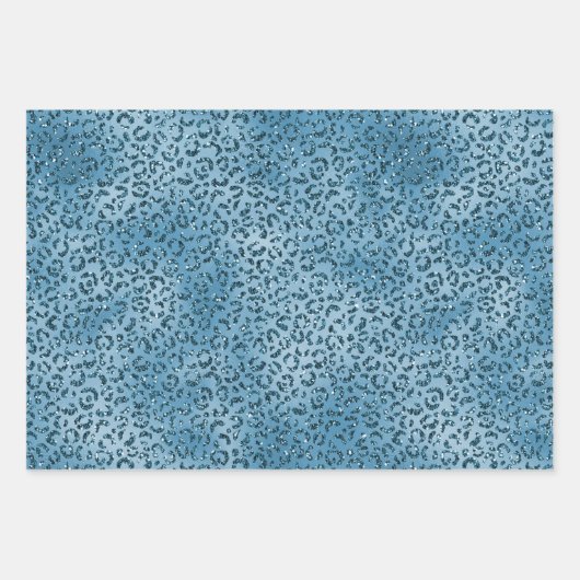 Türkis Blue Glitzer Leopard Print      Geschenkpapier Set (Vorderseite)