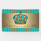 Türkis Blue Gold Crown Prince Baby Dusche Banner (Horizontal)