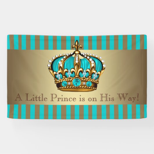 Türkis Blue Gold Crown Prince Baby Dusche Banner (Horizontal)
