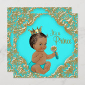 Türkis Blue Gold Ethnic Prince Baby Dusche Einladung (Vorne/Hinten)