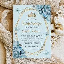 Türkis Blue Gold Geometric Floral Quinceñera