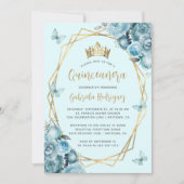 Türkis Blue Gold Geometric Floral Quinceñera Einladung (Vorderseite)