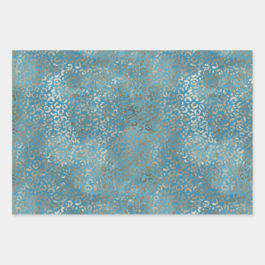 Türkis Blue Gold Glitzer Zebra Print Geschenkpapier Set (Vorderseite 2)