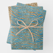 Türkis Blue Gold Glitzer Zebra Print Geschenkpapier Set (Beispiel)
