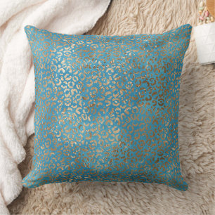 Türkis Blue Gold Leopard Kissen