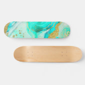 Türkis Blue Gold Marble Geode Alcohol Ink Skateboard (Horizontal)