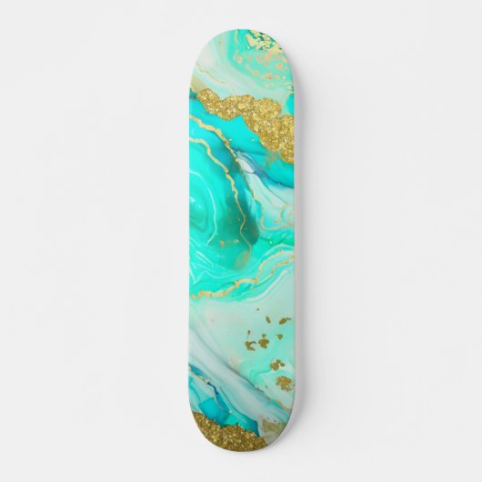 Türkis Blue Gold Marble Geode Alcohol Ink Skateboard (Vorne)