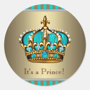 Türkis Blue Gold Prince Baby Shower Stickers