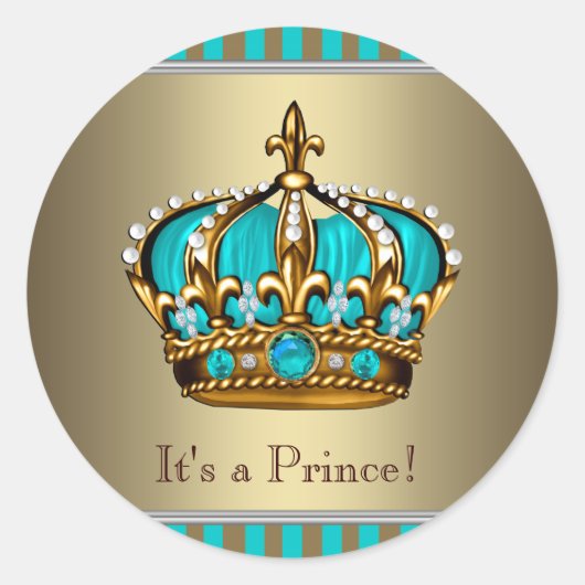 Türkis Blue Gold Prince Baby Shower Stickers (Vorderseite)