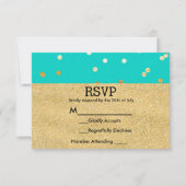 Türkis Blue & Gold Shiny Confetti Dots UAWG RSVP Karte (Vorderseite)