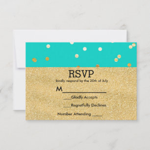 Türkis Blue & Gold Shiny Confetti Dots UAWG RSVP Karte