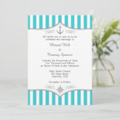 Türkis Blue Gray Nautical Wedding Einladung (Stehend Vorderseite)