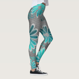 Türkis Blue Gray Ombre Glitzer Daisy Glitzern Leggings